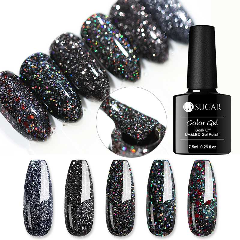 

UR SUGAR Glitter UV Gel Nail Polish Shining Platinum Gel Varnish Holographice Semi Permanent Hybrid Nail Enamel Led Polish, 114