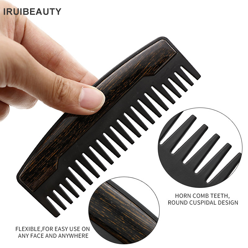 

Mini Stainless Steel Beard Comb Wood Grain Handle Large Tooth Comb Hairdressing Oil Head Easy To Carry Multifunctional
