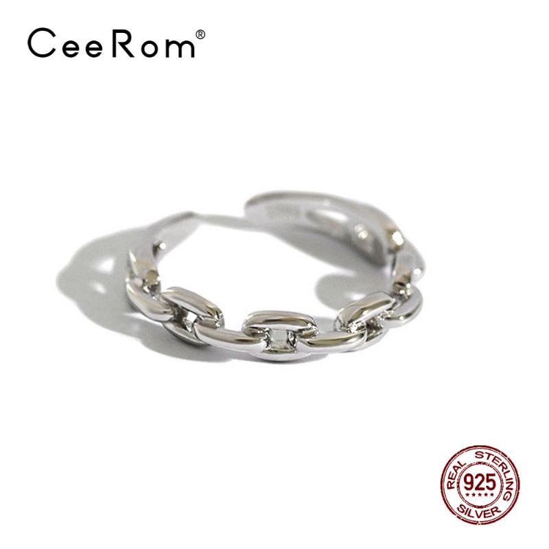 

CeeRom Punk Link Chain S925 Sterling Silver Adjustable Ring For Women Finger Rings Silver 925 Fashion Jewelry Party Wholesale An