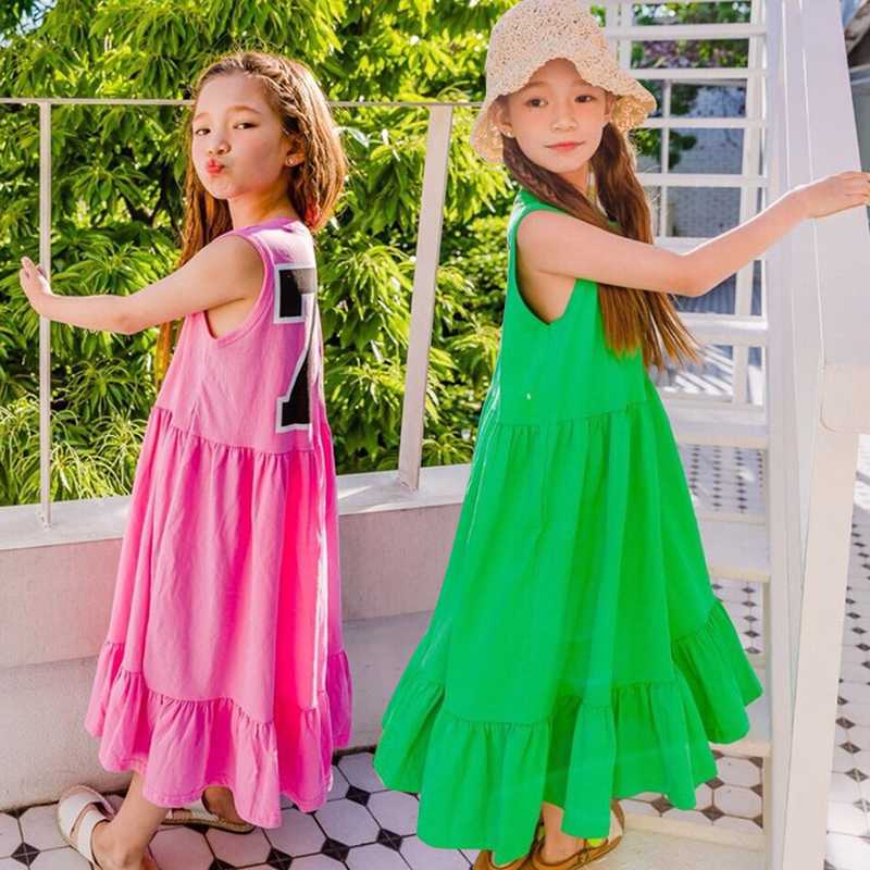 

Brand Girls Dress Kids Sundress 2020 Baby Summer Dress Cotton Maxi Long Children Leisure Casual Toddler Elastic,#5267, Green