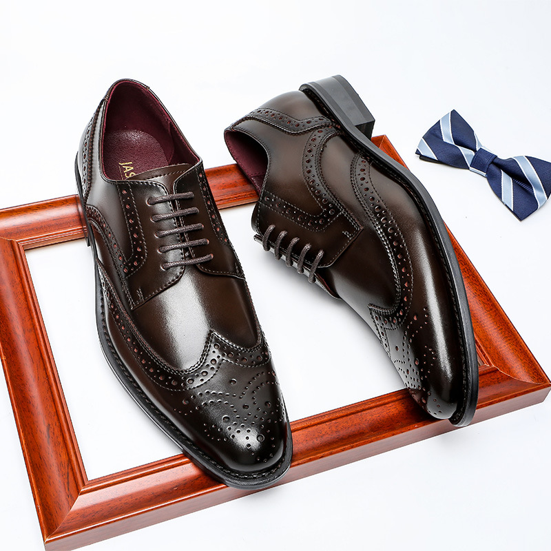 

Genuine leather wingtip formal shoes men brogues casual style flats oxford shoe English business shoe fading color men shoes z314, Light brown