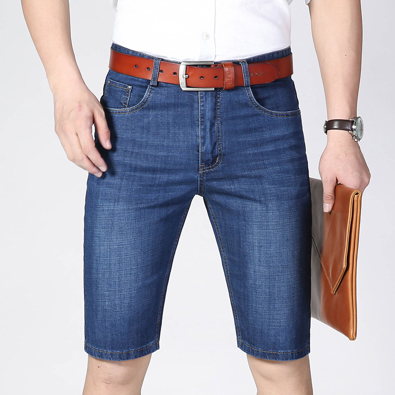 

New Short Jeans Men Brand Fashion Stretch Denim Business Casual Straight Jeans Design Short Men Blue Jean Loose Shorts Pants, Black