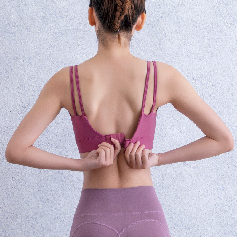 

Adjustable sports underwear women's fixed breast pad gathered running fitness bra back Yoga vest, Pink bra
