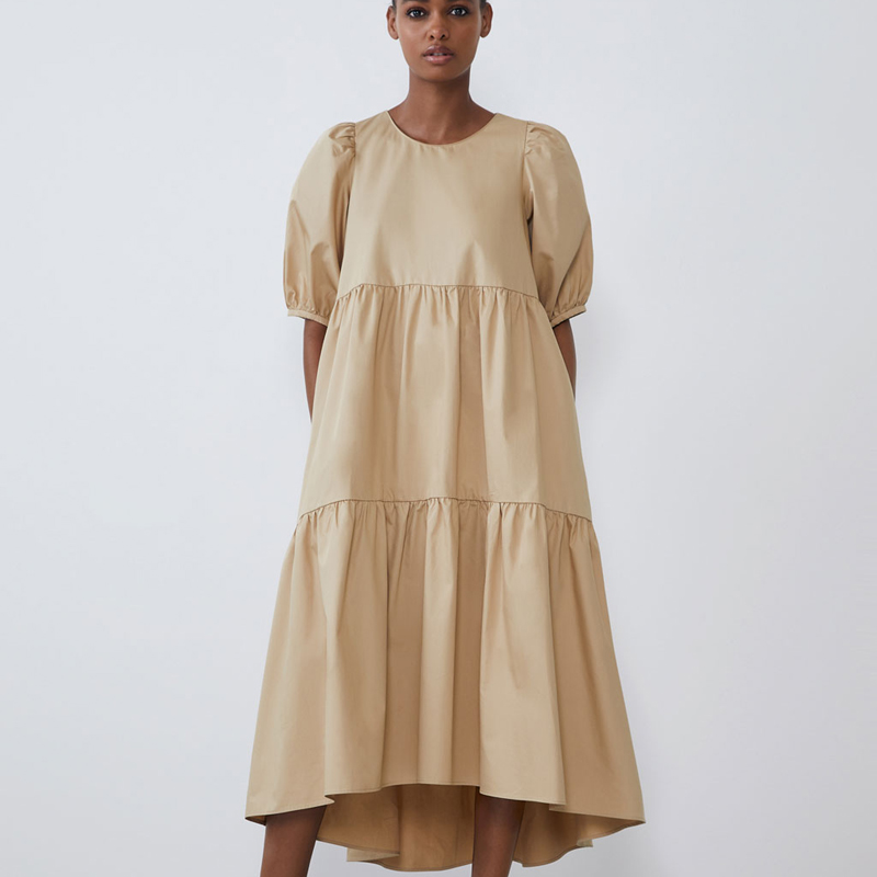 

Fandy Lokar Solid O Neck Dresses Women Fashion Asymmetrical Dress Women Elegant Poplin Dresses Female Ladies HW, Zrdr1253khaki