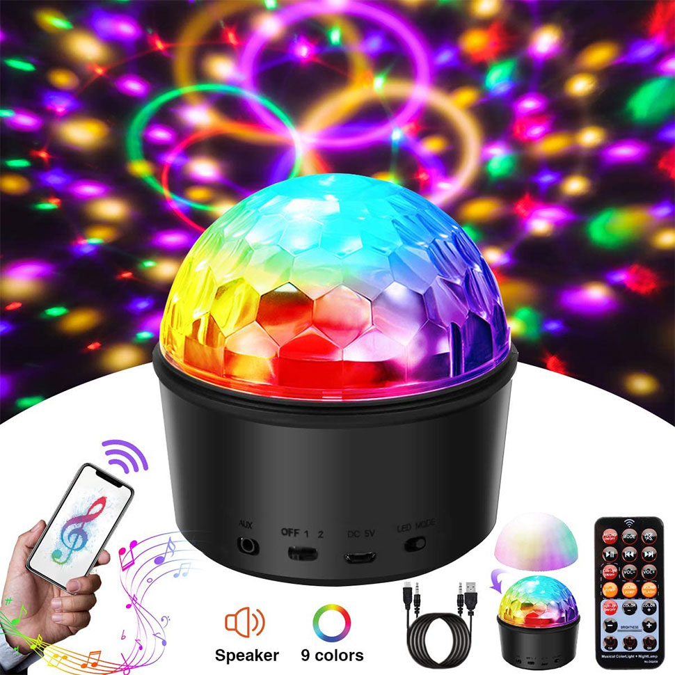 

Bluetooth Disco Ball Lights, USB 9 Colors Party Lights Disco Ball Sound Activated Strobe Light with Remote Control USB DJ LED Lights
