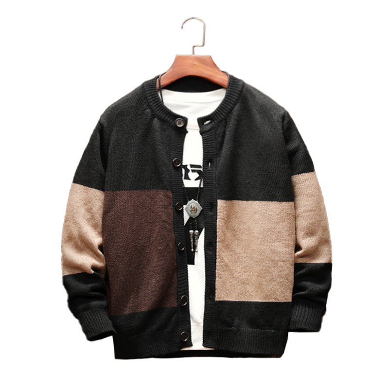 

Men's O-neck Wool Cardigan Autumn Winter Warm Patchwork Spacious Long Sleeve Clothes Knitted Casual Male Sweater Drop Shopping, Black