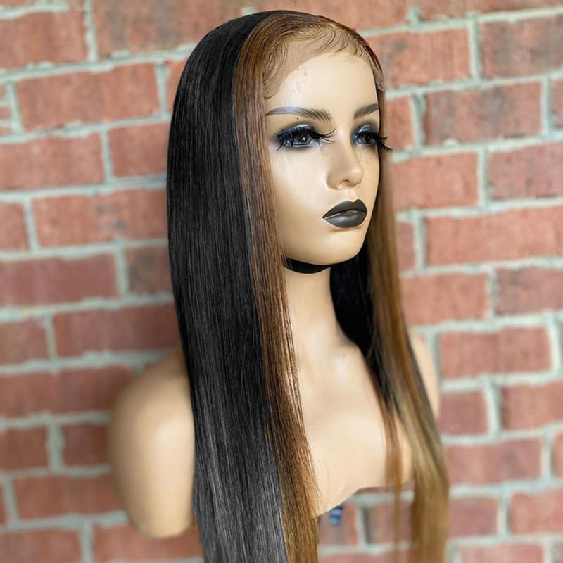 

2x4/2x6 Straight Honey Ombre Color Highlight Wig 150% Lace Front Human Hair Wigs for Women Remy Brazilian Invisible Pre Plucked, 2x4 lace wig