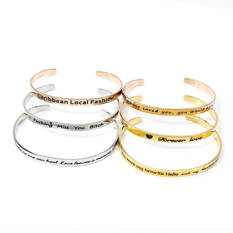 

TB4 Keep Going Letters Bracelet Cuff Bangles Stainless Steel Bracelets for Women Men Friends Gift For Women's Jewelry