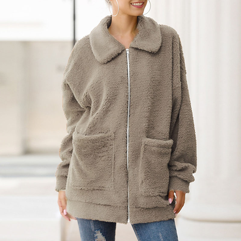 

Fur Women Jacket Coat Fashion Plush Loose Casual Female Jackets Pockets Black Spring Autumn Women Coats Outerwear New CDR2156, Beige