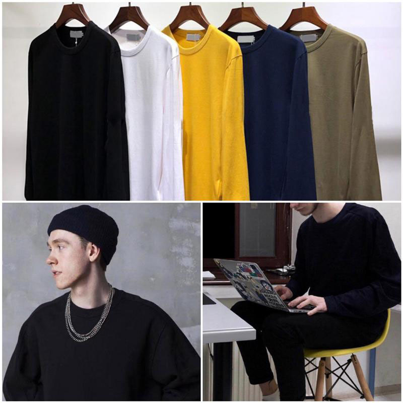 

20ss Europe classic designer t shirt men tees long sleeve Arm letter embroidery High street style Solid color 5 colors asian size tshirts, White;black