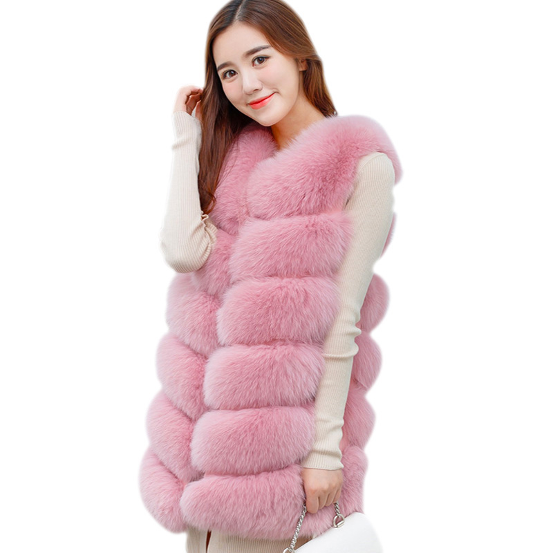 

2020 Faux Fur Vest Fashion Faux Fur Coats Women Sleeveless Long Jacket Gilet Fourrure manteau femme vests WOC04, Pink