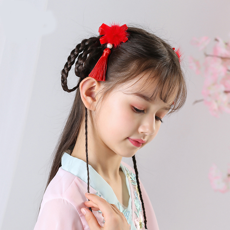 

Chinese girls Chinese clothing headdress super fairy ornament antique hair accessories tassel costume step shake children's side, Red