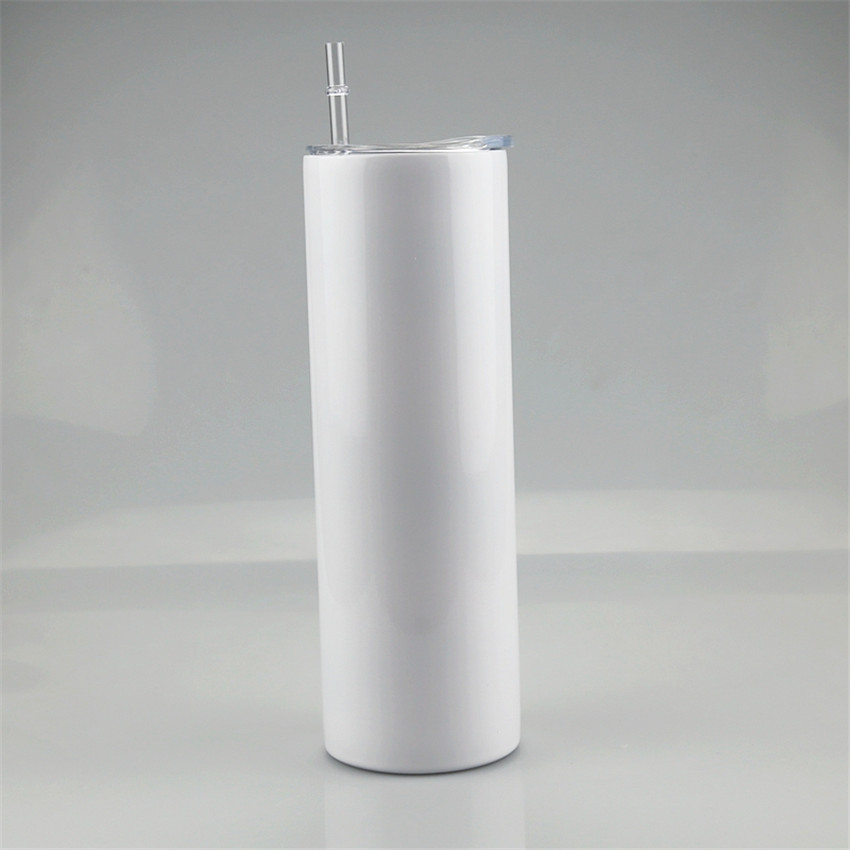 

20oz Sublimation Straight Tumbler No Tapered Stainless Steel Wine Tumbler Insulated Coffee Mug Beer Mug Double Wall Cup with Straw A03, White