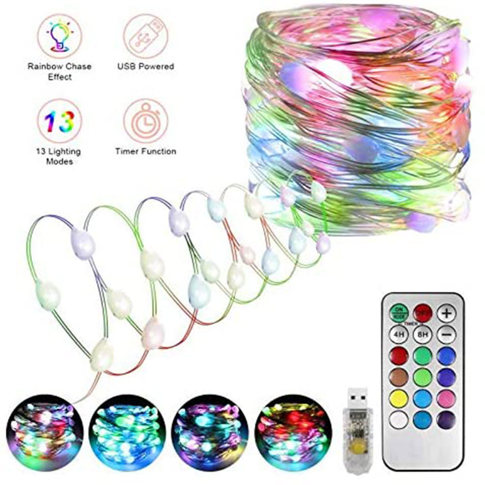 

Chasing LED String Light,12 Color Changing Twinkle Lights Rainbow Fairy Light Outdoor String Lights with Remote, 13 Mode, USB Powered