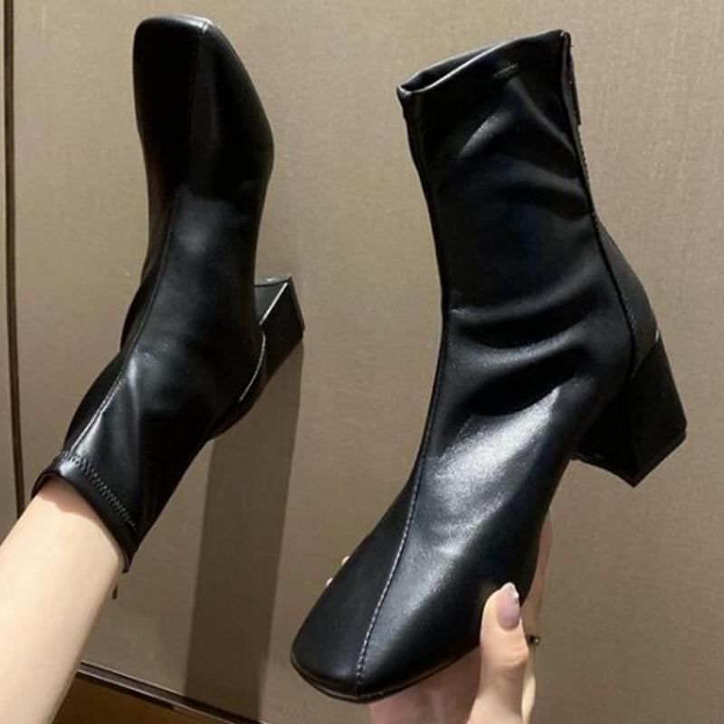 

Women ankle Boots autumn women shoes Europe and America Square head chunky heel boots Fashion for ll624, Beige