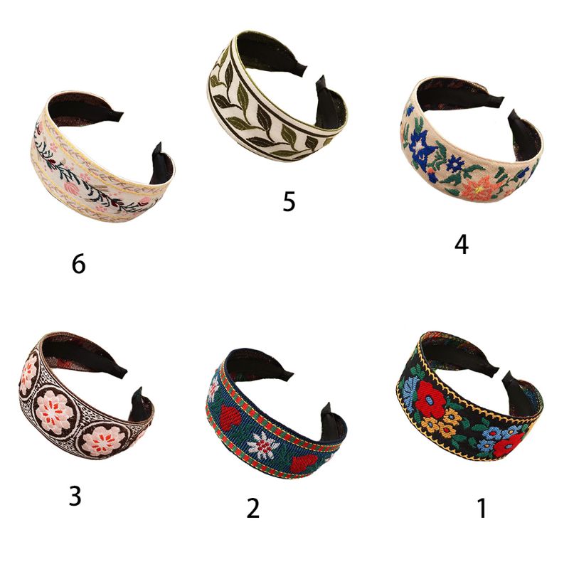 

Ethnic Style Women Wide Headband Colorful Floral Embroidered Vintage Hair Hoop LX9E