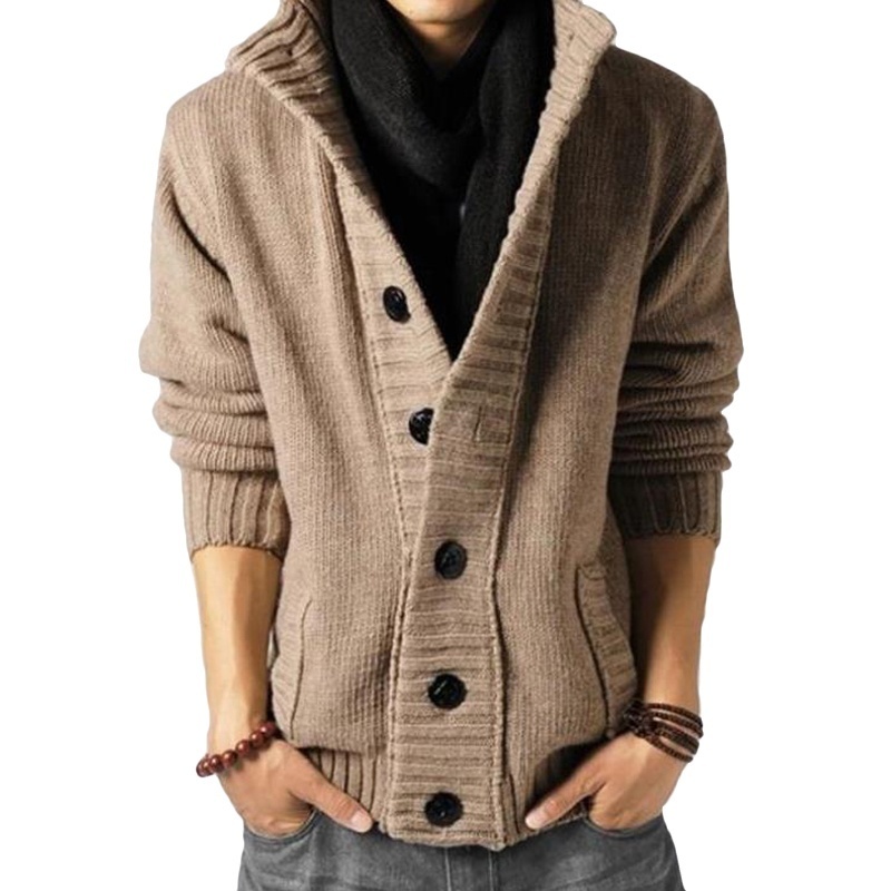 

Cardigan Men's Sweater Fashion Knitted Stand Collar Sweater Men Clothig Long Sleeve Solid Color Button Cardigan Coat Ropa Hombre, Darkgrey