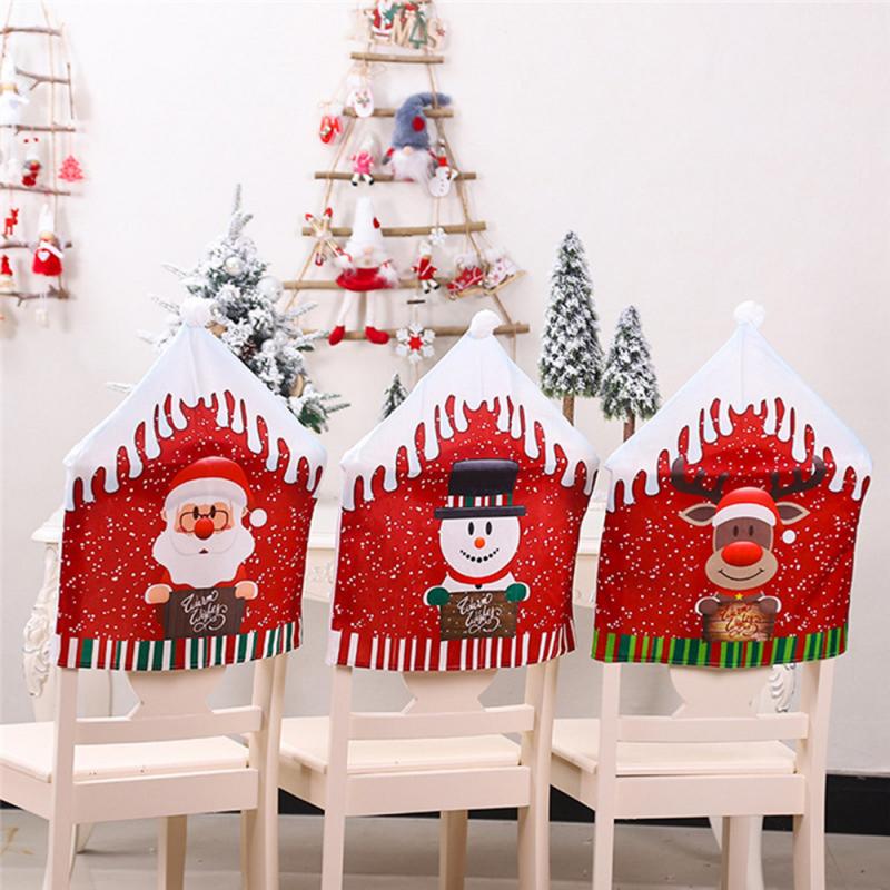 

1PCS Christmas Red Printed Chair Cover Santa Hat Party Decoration Dining Chair Cover Christmas Decorations New Year