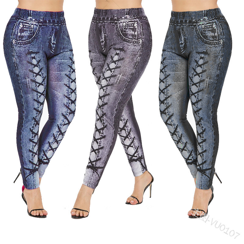 

Fashion Women Jeans Skinny Jeans with Strips Print Women Cool Streetwear 2020 New Arrival Long Pants 3 Colors Size -2XL, Gray