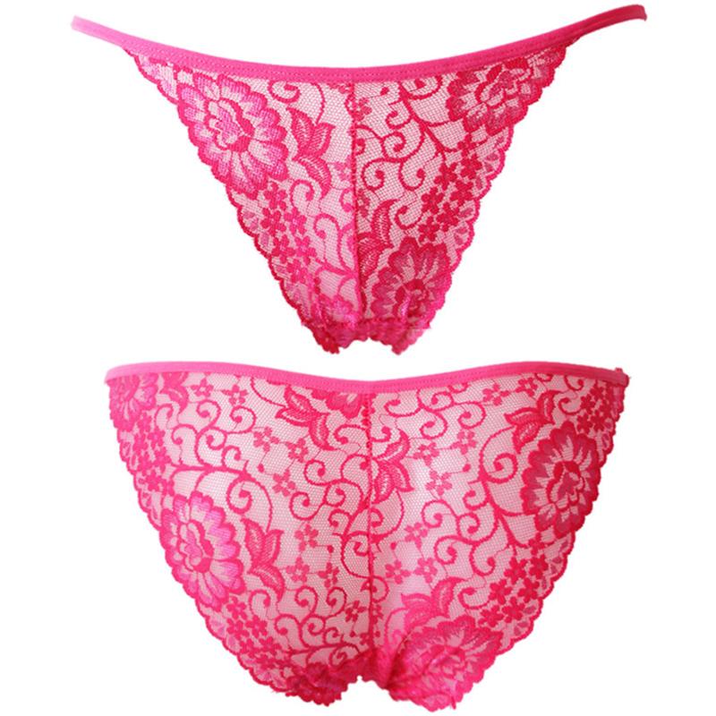 

Women sexy lace solid transparent stitching low waist briefs underwear, Black