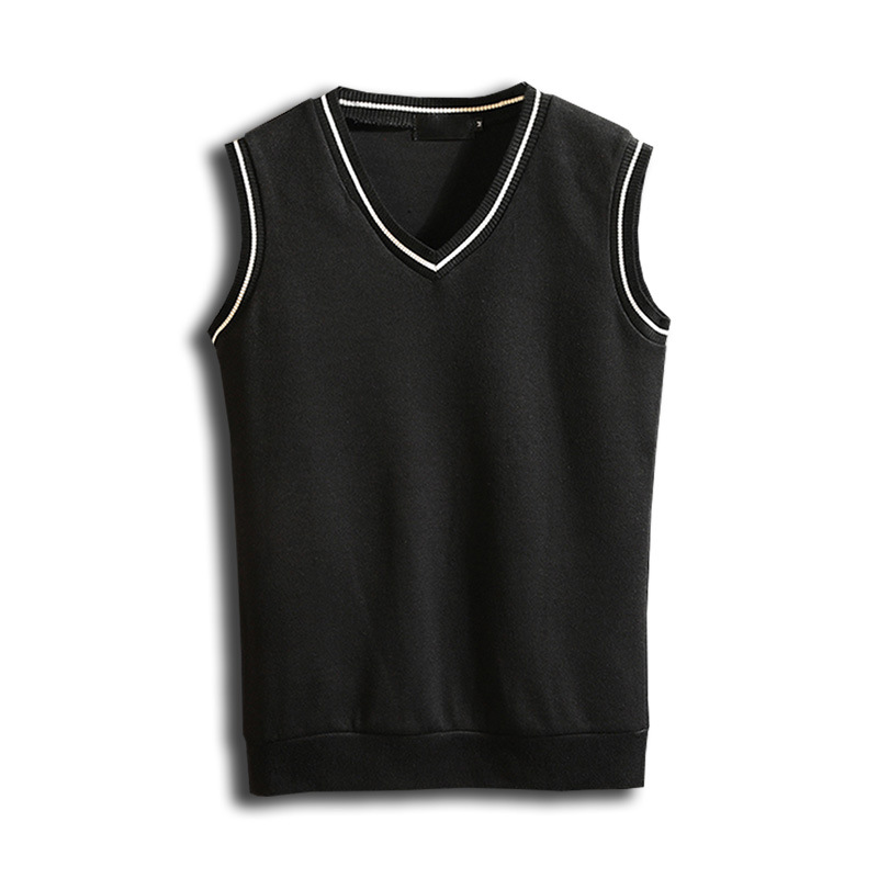 

2020 Men V-neck Cotton Vest Sweater Autumn Spring Patchwork Slim Fit Sleeveless Clothes Knitted Casual Male Coats Drop Shiping, Black