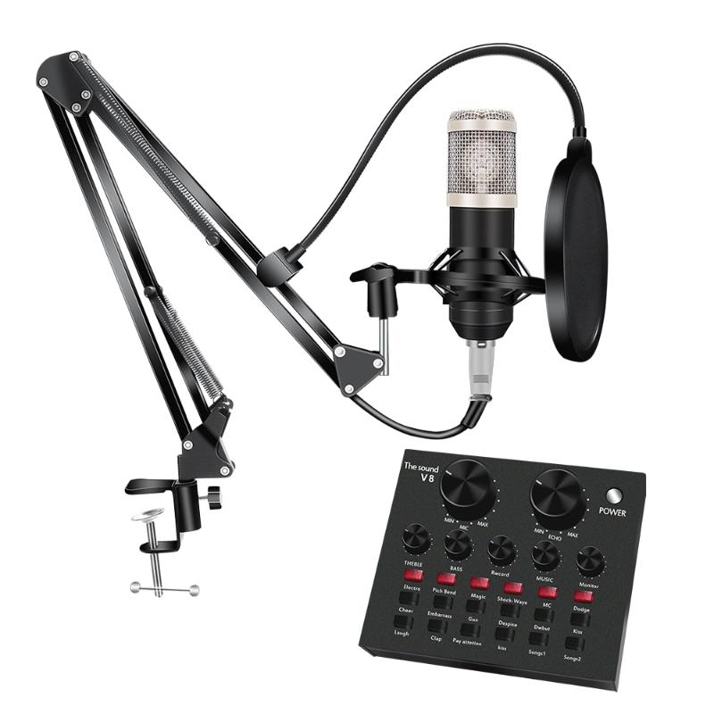 

Bm 800 Microphone Kits With Filter V8 Sound Card Condenser Microphone Bundle Record Ktv Karaoke Smartphone