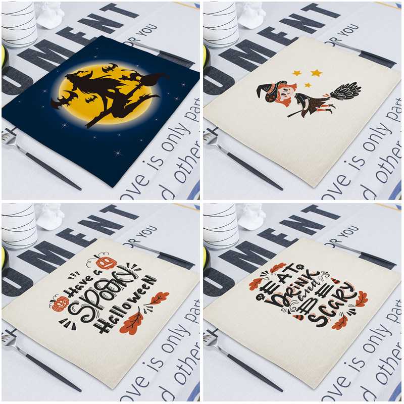 

Pumpkin Matting Napkins Linen Decorative Paper Napkins Horror Halloween 43*32Cm Linen Placemat Cloth Kitchen Napkin
