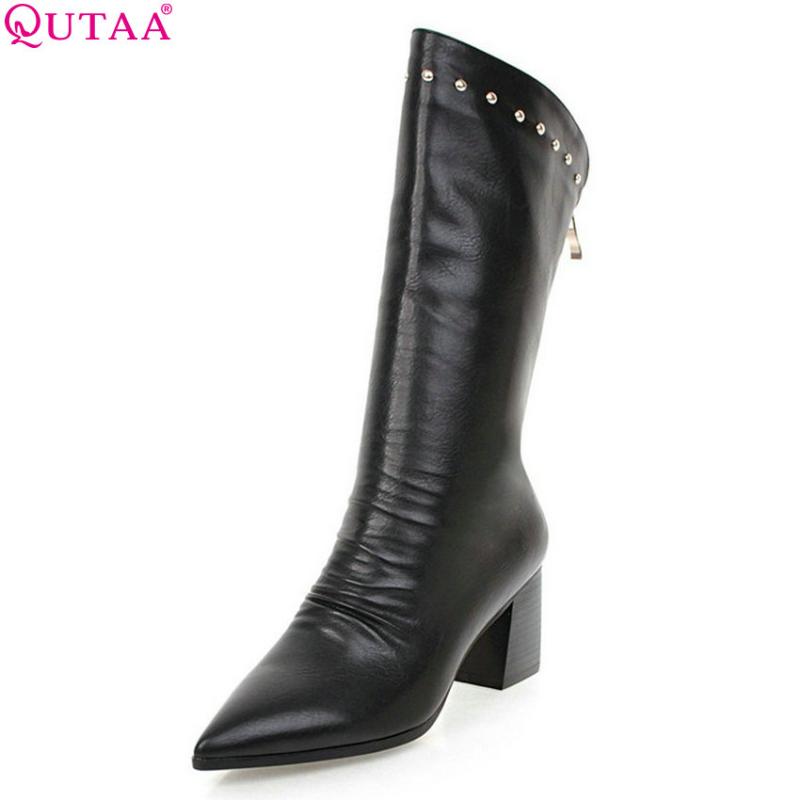 

QUTAA 2020 Knee Highboots Fashion Synthetic Women Boots All Match Platform Winter Shoes Women Motorcycle Boots Big Size 34-43, Black