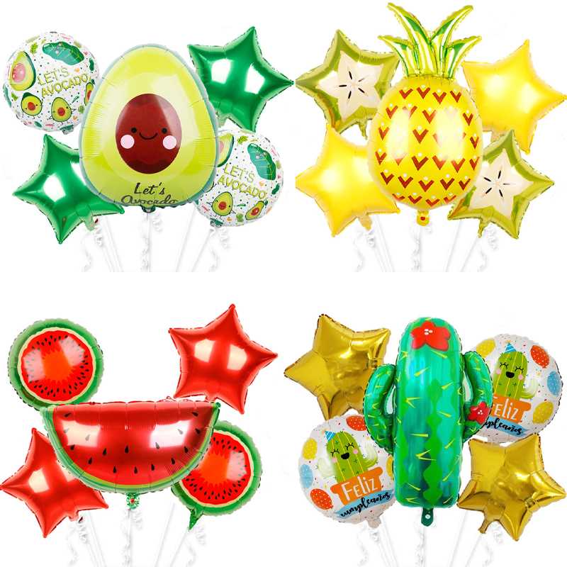 

5pcs/set Pineapple Orange Strawberry Fruit Foil Balloon Avocado Cactus Helium Balloons Kids Toy Birthday Theme Party Decoration