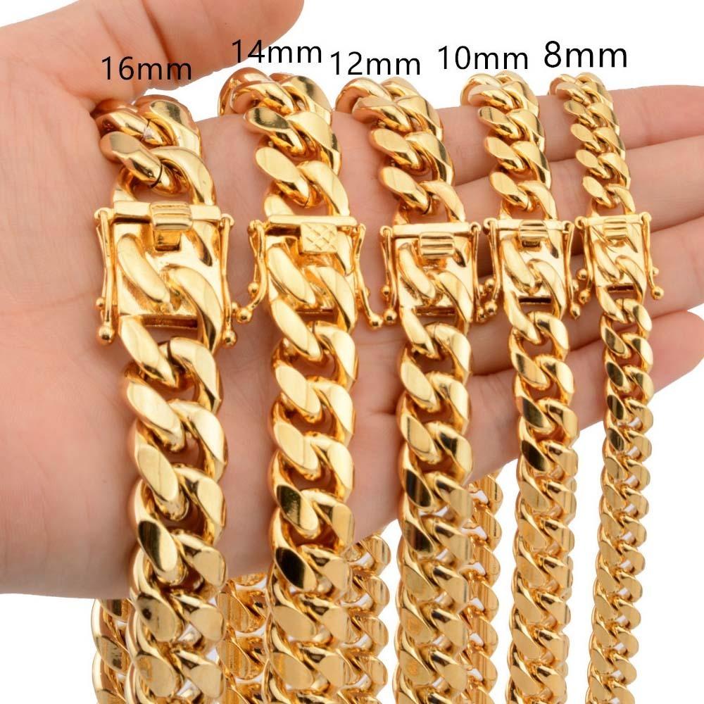 

News Arrival 8/10/12/14/16/18mm Stainless Steel Miami Curb Cuban Chain Necklaces Casting Dragon Lock Clasp Mens Rock Dj Jewelry J190711