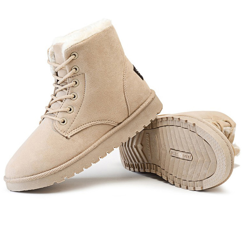 

Women Boots Female Winter Boots Ankle Women Snow Booties Warm Fur Flat Rubber Soft Nonslip Lace-up Fashion, Khaki