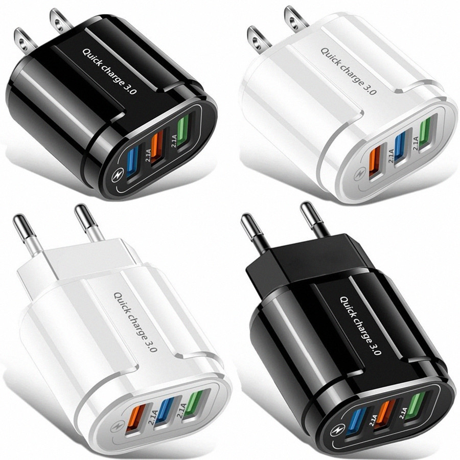 

Quick Charge QC3.0 1 & 2 & 3 Usb Ports Eu US Wall Charger Power Adapter For Iphone 7 8 x Xr Samsung Android phone pc mp3