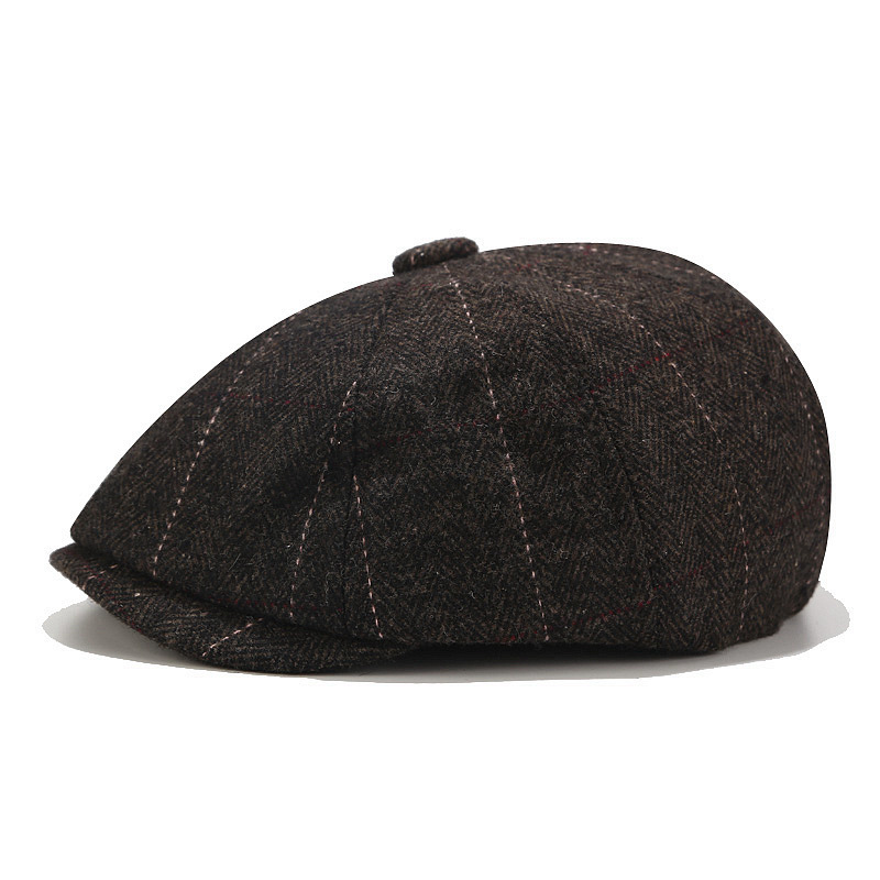

Old Unisex Autumn Winter Newsboy Caps Men And Women Warm Tweed Octagonal Hat For Male Detective Hats Retro Flat Caps chapeau, Black