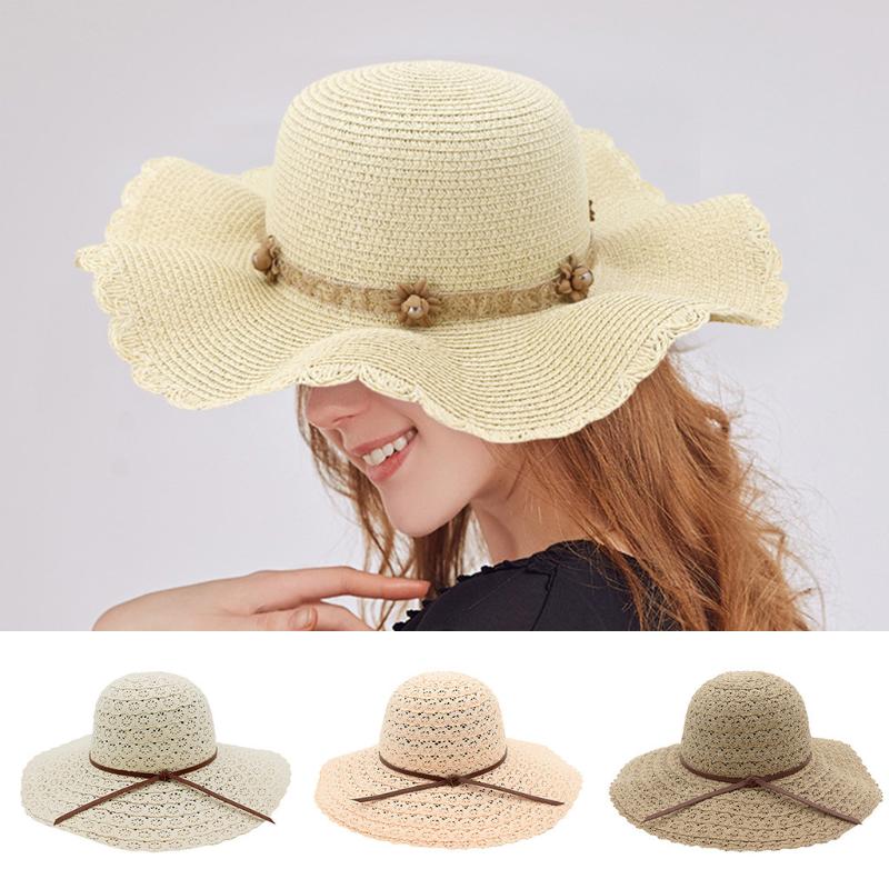 

Fashion Lady Foldable Casual Cap Wide Sun Straw Beach Hat For Women FJWL, Beige