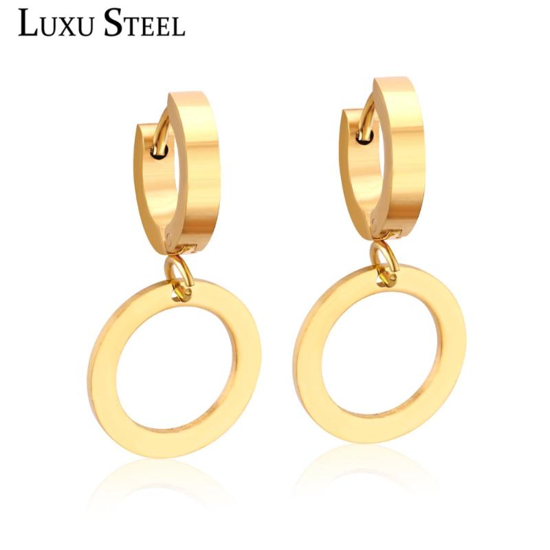 

LUXUSTEEL Classci Round Circle Hoop Earrings pendientes brincos Stainless Steel Earring Fashion Jewelry Mujer Accessories Party