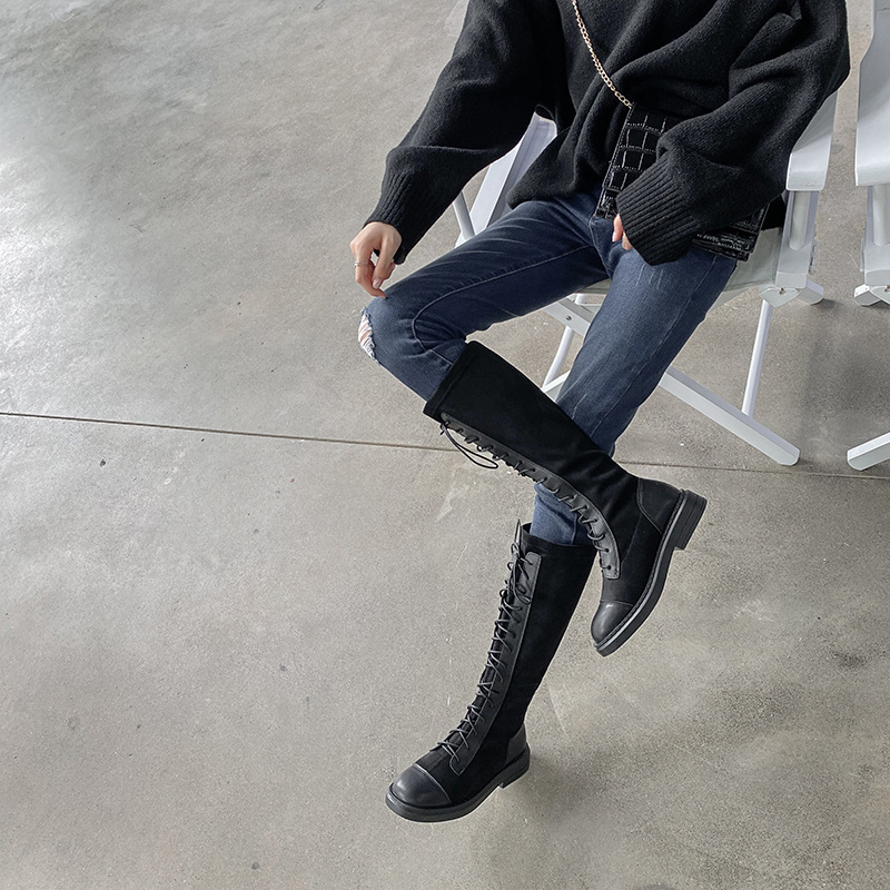 

2020 New Red Han High Leg Boot Children Autumn and Winter Wild New bu guo xi Long Boots Female Comfortable Thin Stretch Boots, Black (single)