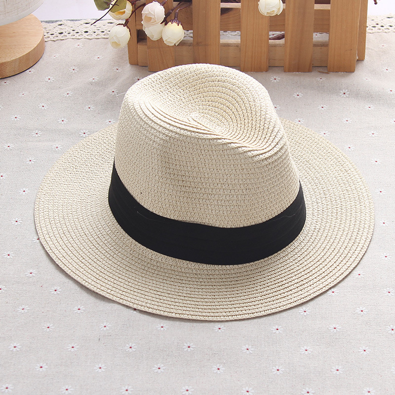 

sun hat wide brim summer hats for women anti-uv straw hat floppy foldable beach sea chapeau, Beige(ribbon)