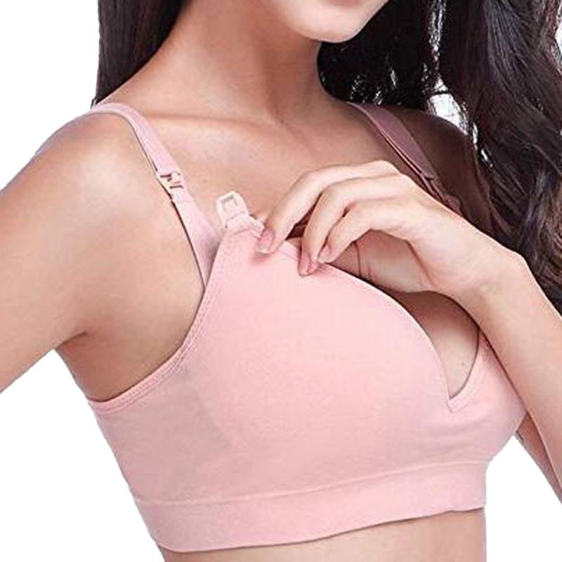 

Non-adjusted Straps Women Open Nursing Bra Seamless Crossover Push up Polyester Maternity Breastfeeding Bras, Pink