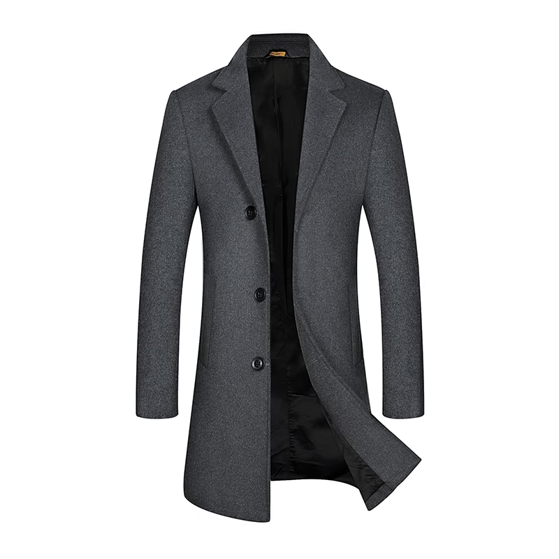 

Shanghai Story Wool Coat Men Winter Jacket Casual Long Woolen Coat Men Slim Fit Trench 3 Color, Black
