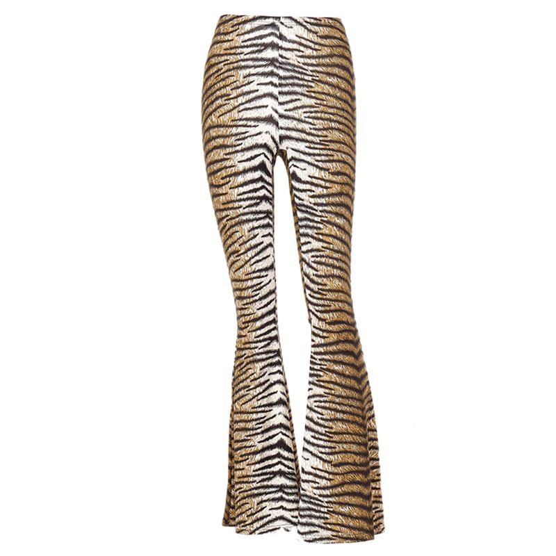 

Women High Waist Wide Leg Pants Leopard Tiger Stripes Flare Bell Bottom Trousers H7EF, A leopard
