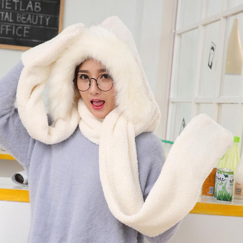 

Faux Fur Beanie Men Women Fluffy Hood Scarf Hat Keep Warm Winter Hats For Women Men Unisex Pocket Gloves Funny Cap, White