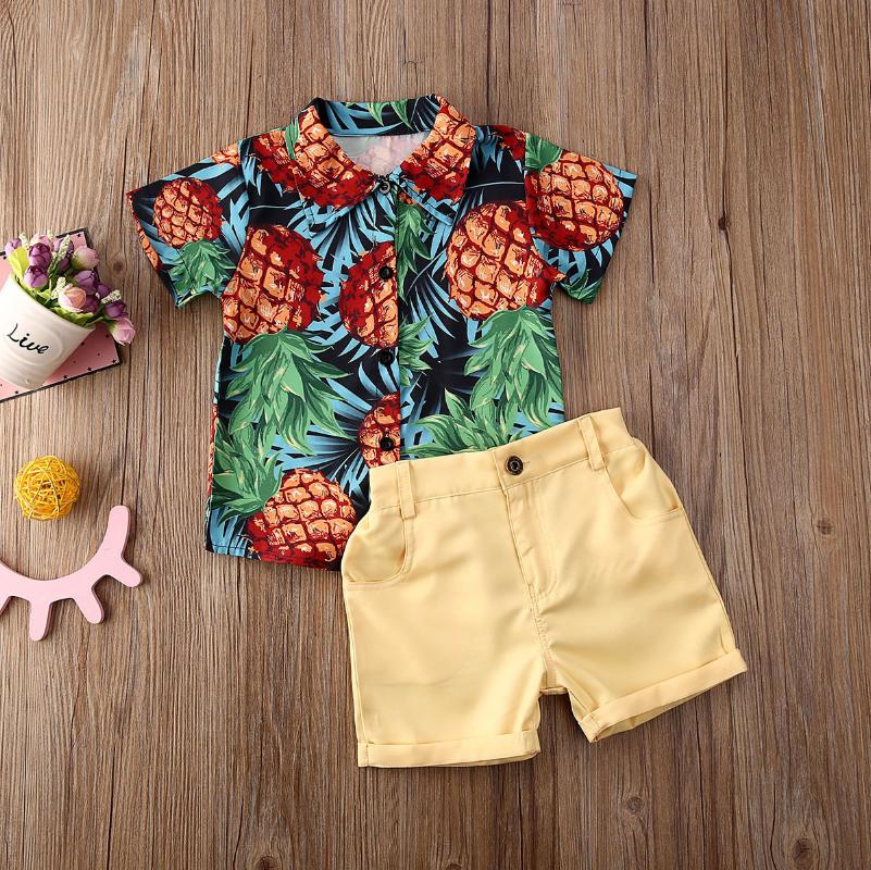 

Kids Baby Boys Clothes Set Baby Summer Clothing Infant Floral Tops Short Sleeve Shirt Pants 2Pcs Outfits 2020, As pic
