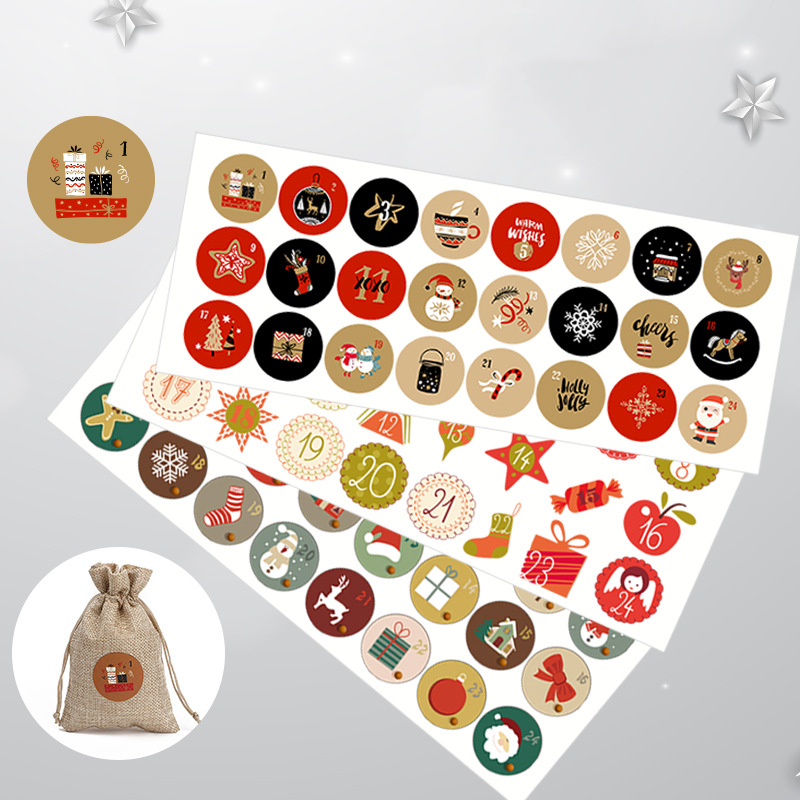 

24PCs Merry Christmas Decor Paper Envelopes Seal Stickers Santa Deer Adhesive Packaging Sticker Labels Envelope Party Xmas Gifts