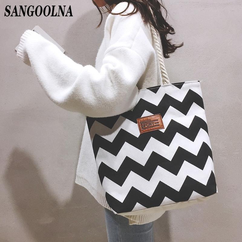 

Wavy Stripe Printed Tote Handbag Female Large Capacity Canvas Women's Shoulder Bags Summer Beach Bag Casual Tote Female, Blue