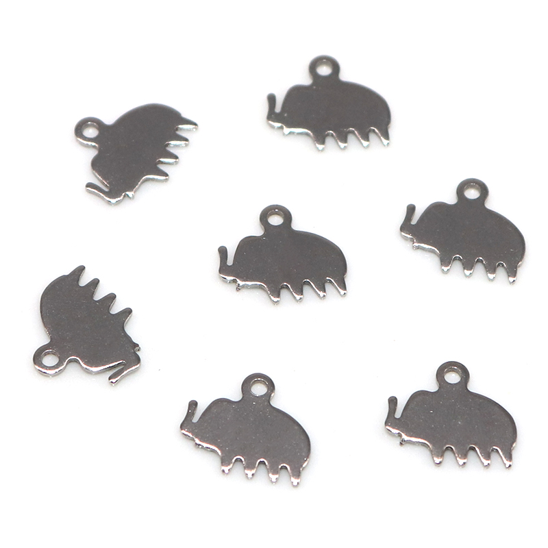 

12*10mm 50pcs/lot Glossy Pendant For Earring jewelry making Stainless Steel Elephant animal Charm Handmade Charm silver plated