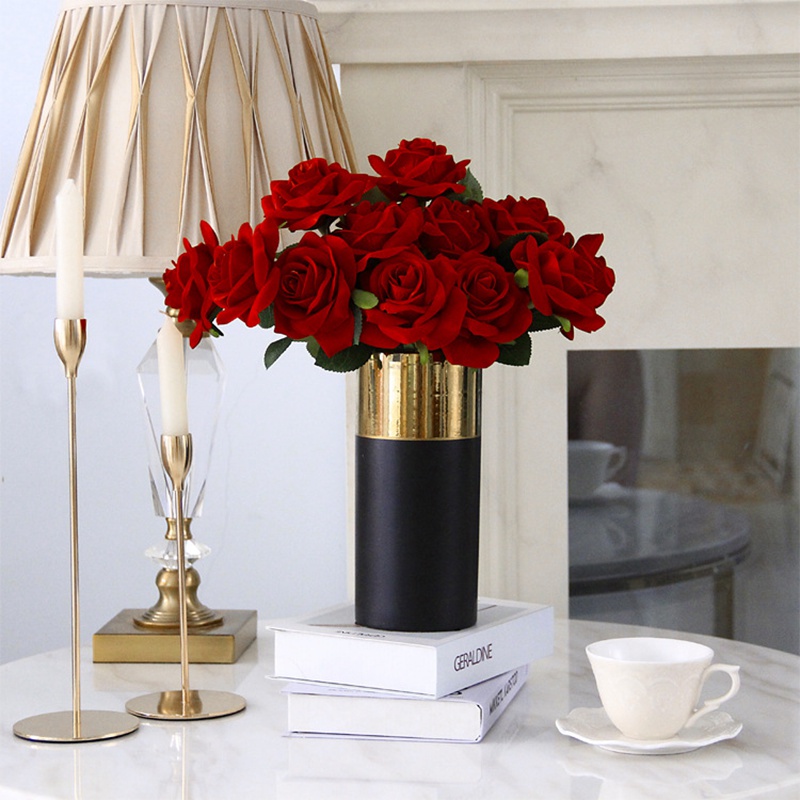 

10 Pieces Artificial Flowers Home Decoration Accessories Ornamental Flowerpot Diy Wedding Decorative Flowers Fake Roses Bonsai