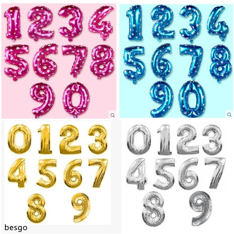 

32inch Foil Birthday Balloons Gold Silver Blue Number 0-9 Helium Balloons Happy Birthday Wedding Party Decoration Kids Toy Globos BH3679 DBC