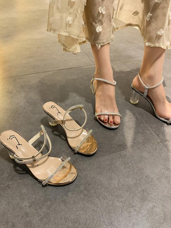 

New summer fashion pointed rhinestone high heel sandals, Gold