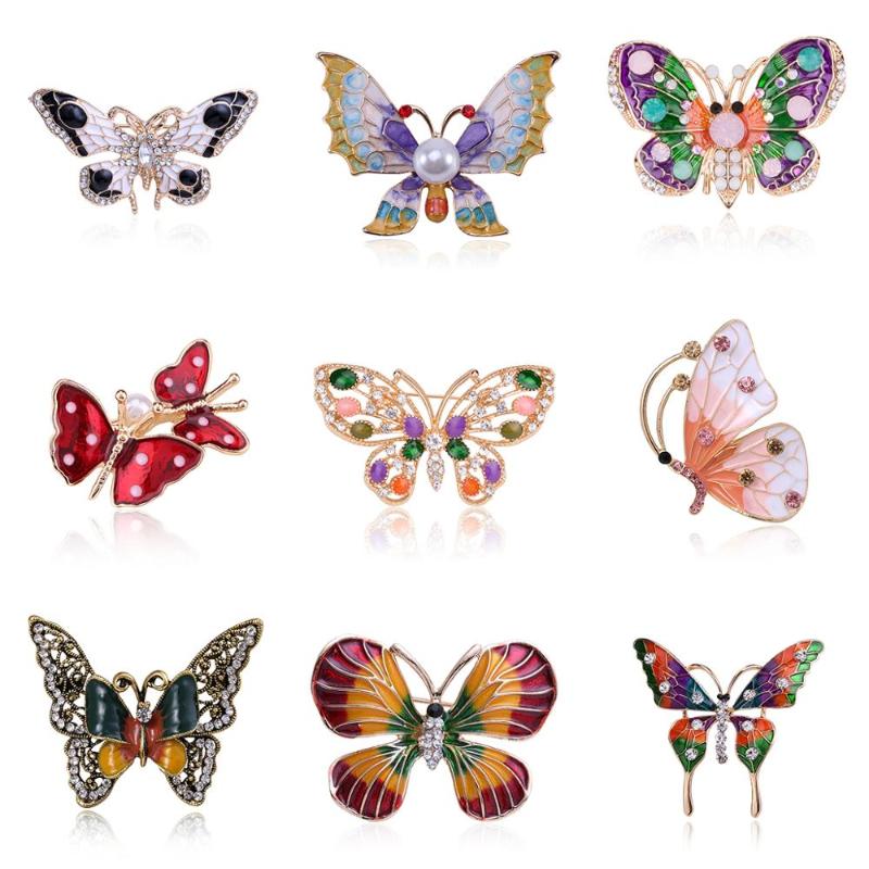 

Fashion Colorful Pink Orange Enamel Butterfly Crystal Rhinestone Brooch Pin for Women Lady Costume Jewelry Dress Banquet Badges