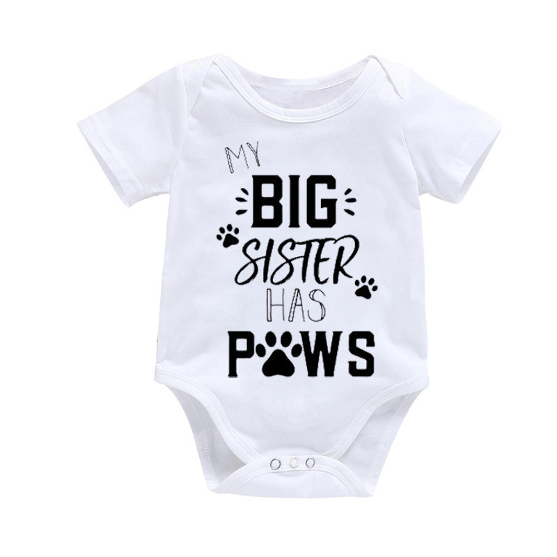 

0-24M Kids Romper My Big Sister Has Paws Newborn Baby Clothes Playsuit Sunsuit Outfits Infant Boys Girls Summer Rompers Costume, White